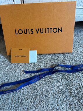 Louis Vuitton Orange Box with Royal Blue Ribbon and Tags